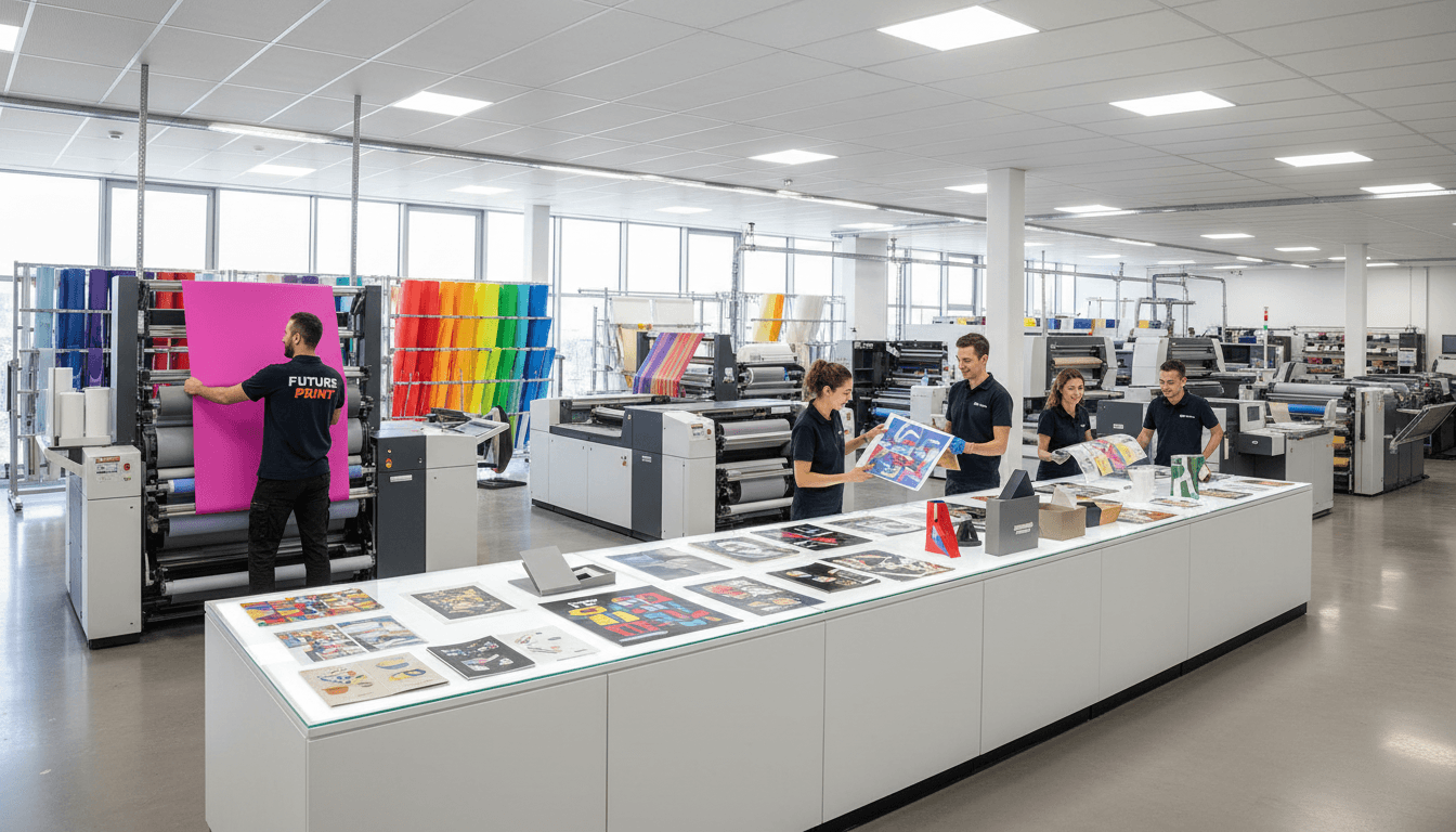 Professional printing and design work in progress at Primum Genus Digital Print's facility