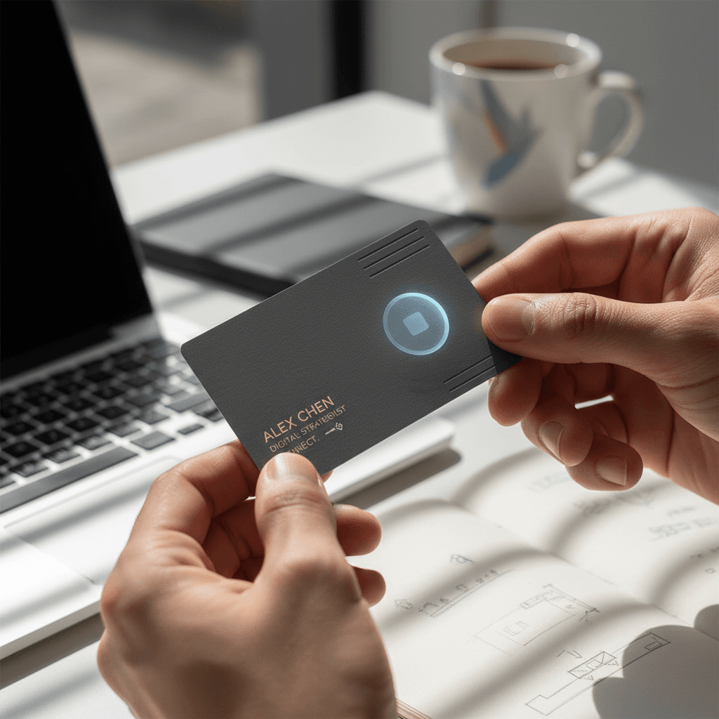 Neatly stacked business cards with professional branding